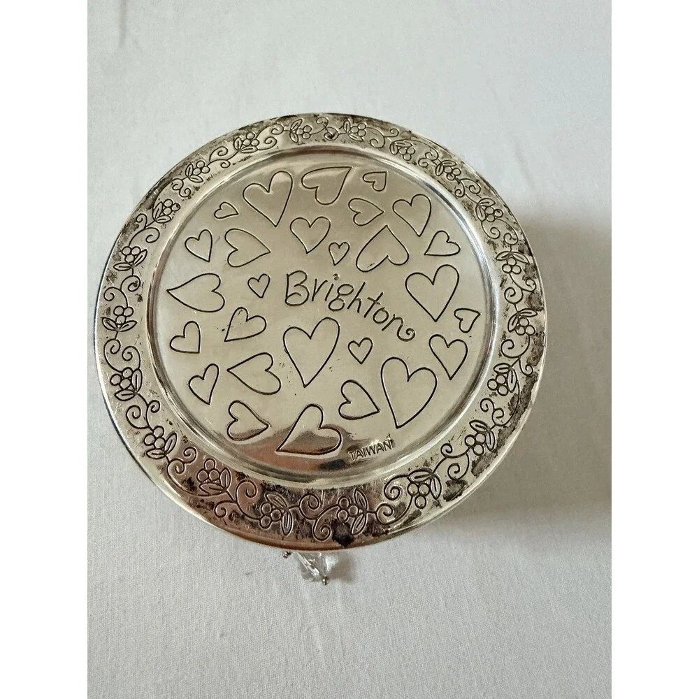 Brighton Skribbel Round Trinket Box G80830 Silver Scrollwork Hearts Cottagecore